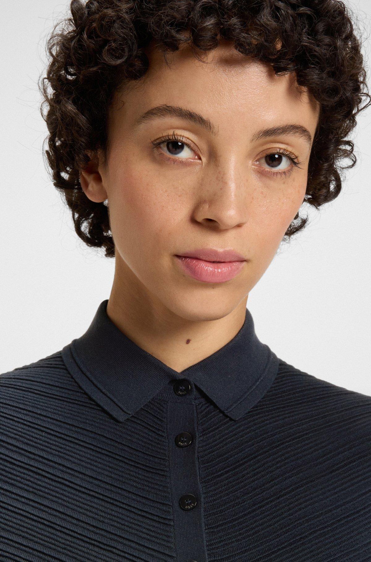 BOSS - Structured sweater with polo collar - Dark Blue Product Image
