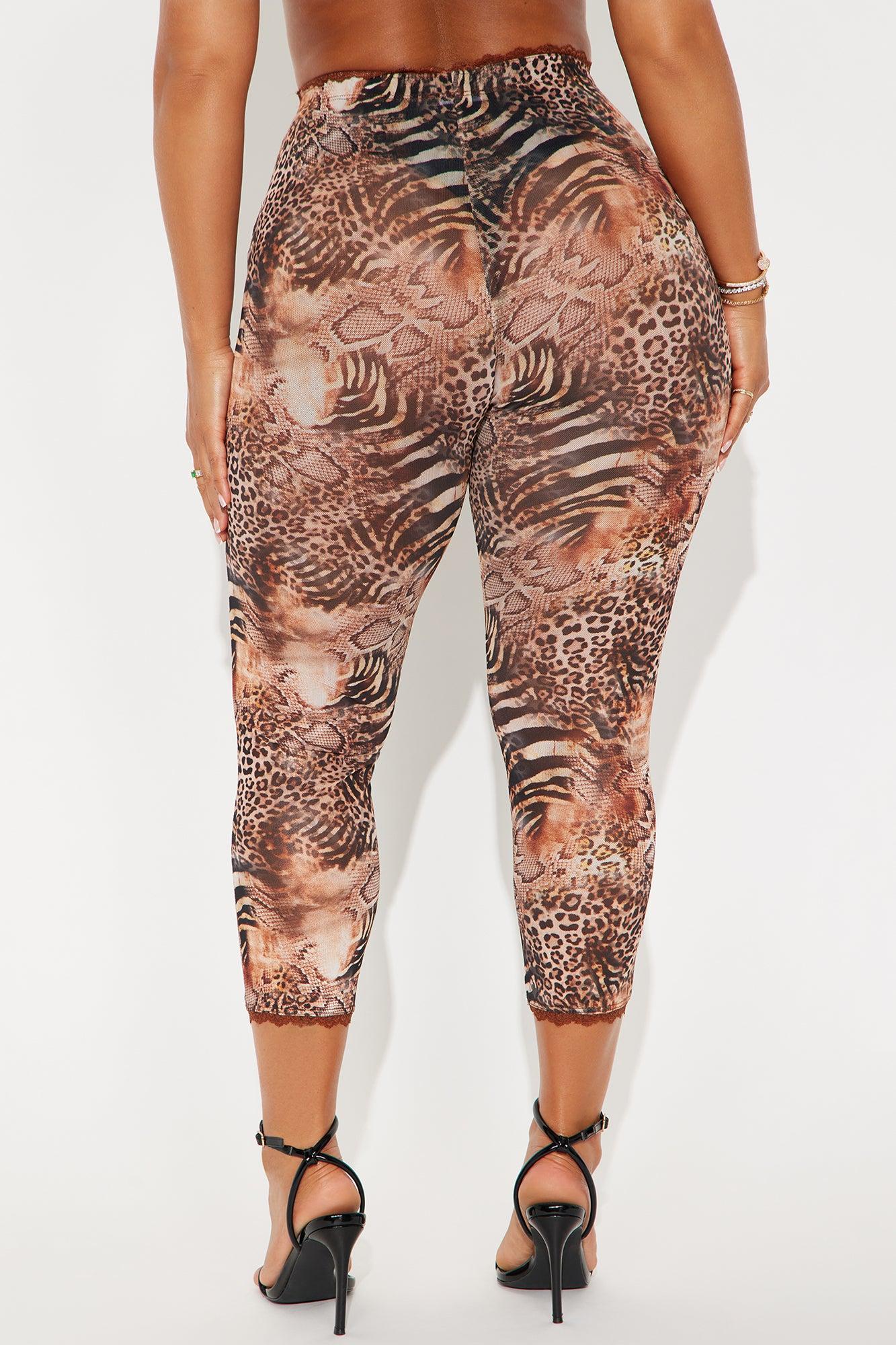Mila Animal Print Mesh Capri Legging - Brown/combo Product Image