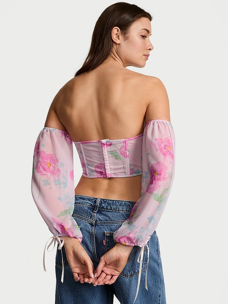 Peony Chiffon Long-Sleeve Corset Top Product Image
