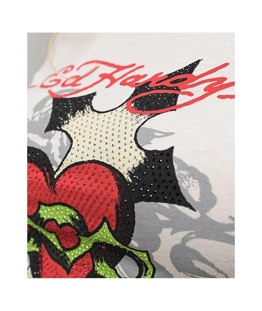 Ed Hardy Cross Heart Ivory Crop T-Shirt Product Image