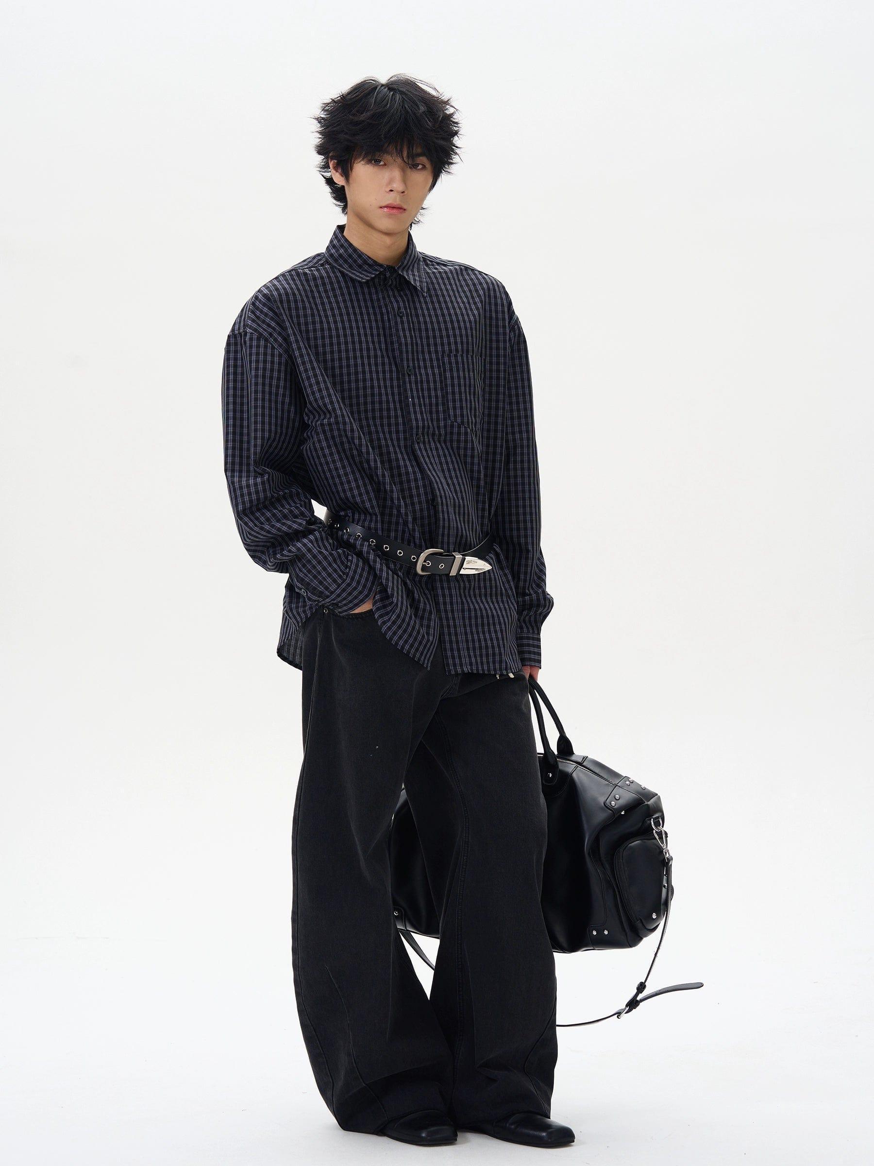 RT No. 12288 BLACK WIDE STRAIGHT DENIM JEANS Product Image