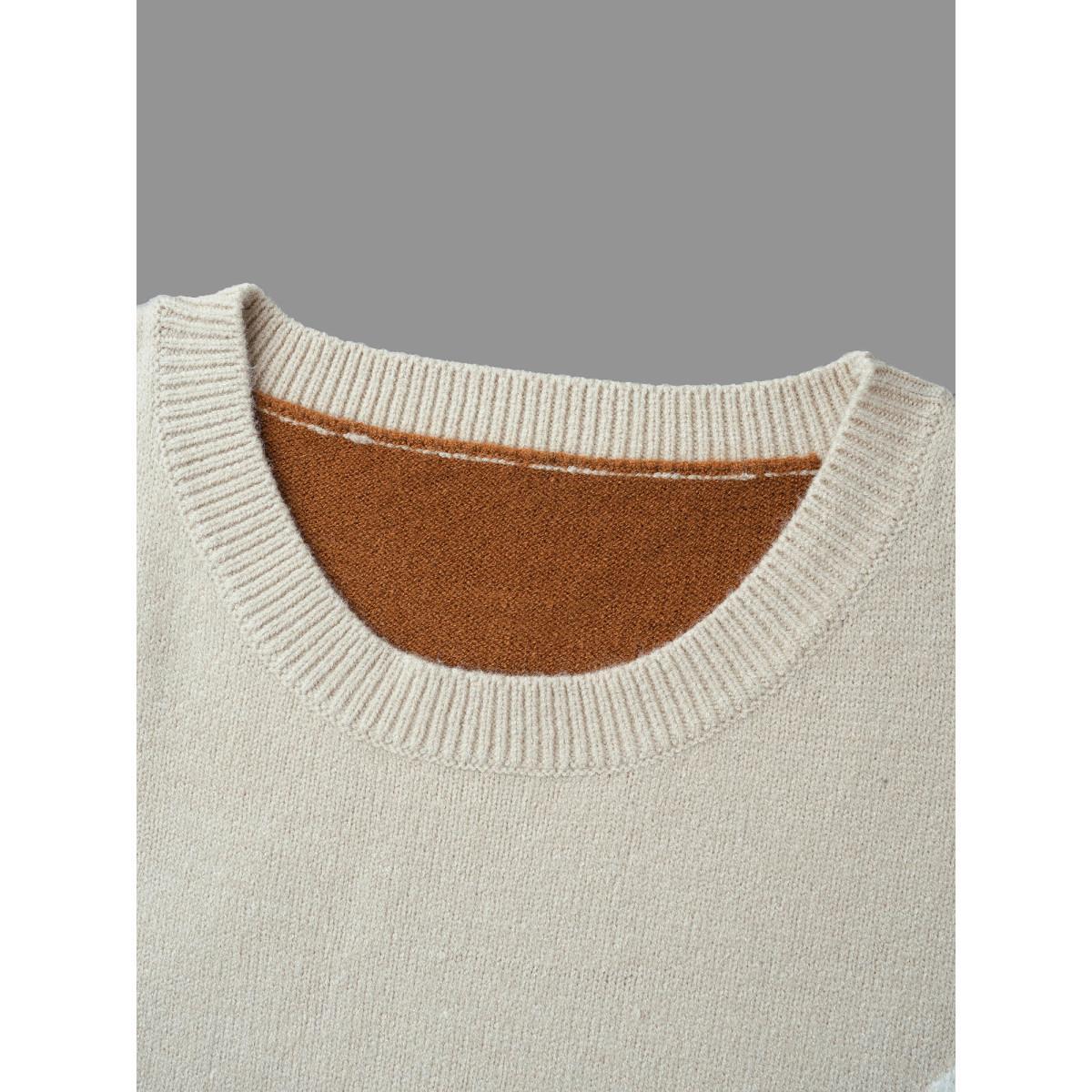 Plus Size Supersoft Essentials Color Block Crew Neck Pullover Yellowishbrown Women Casual Loose Long Sleeve Round Neck Everyday Pullovers BloomChic 12/L Product Image