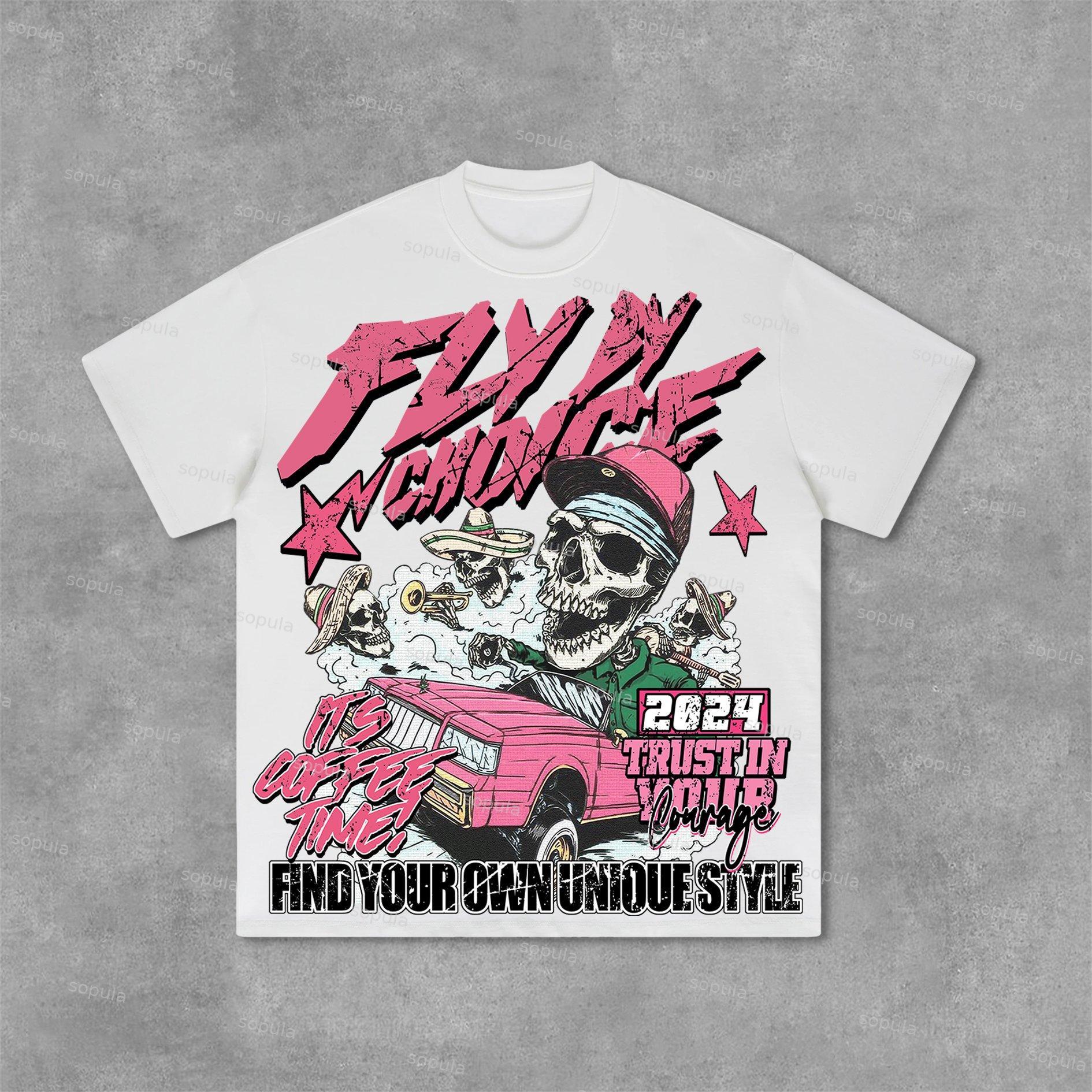 Sopula Fly By Choice Skull Racing Graphic Print Cotton T-Shirt Product Image