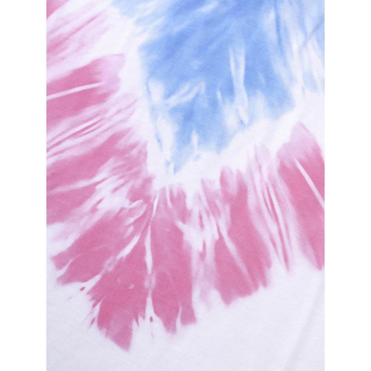 Plus Size Tie Dye Contrast Round Neck T-shirt Multicolor Women Casual Non Tie Dye Round Neck Everyday T-shirts BloomChic 18-20/2X Product Image