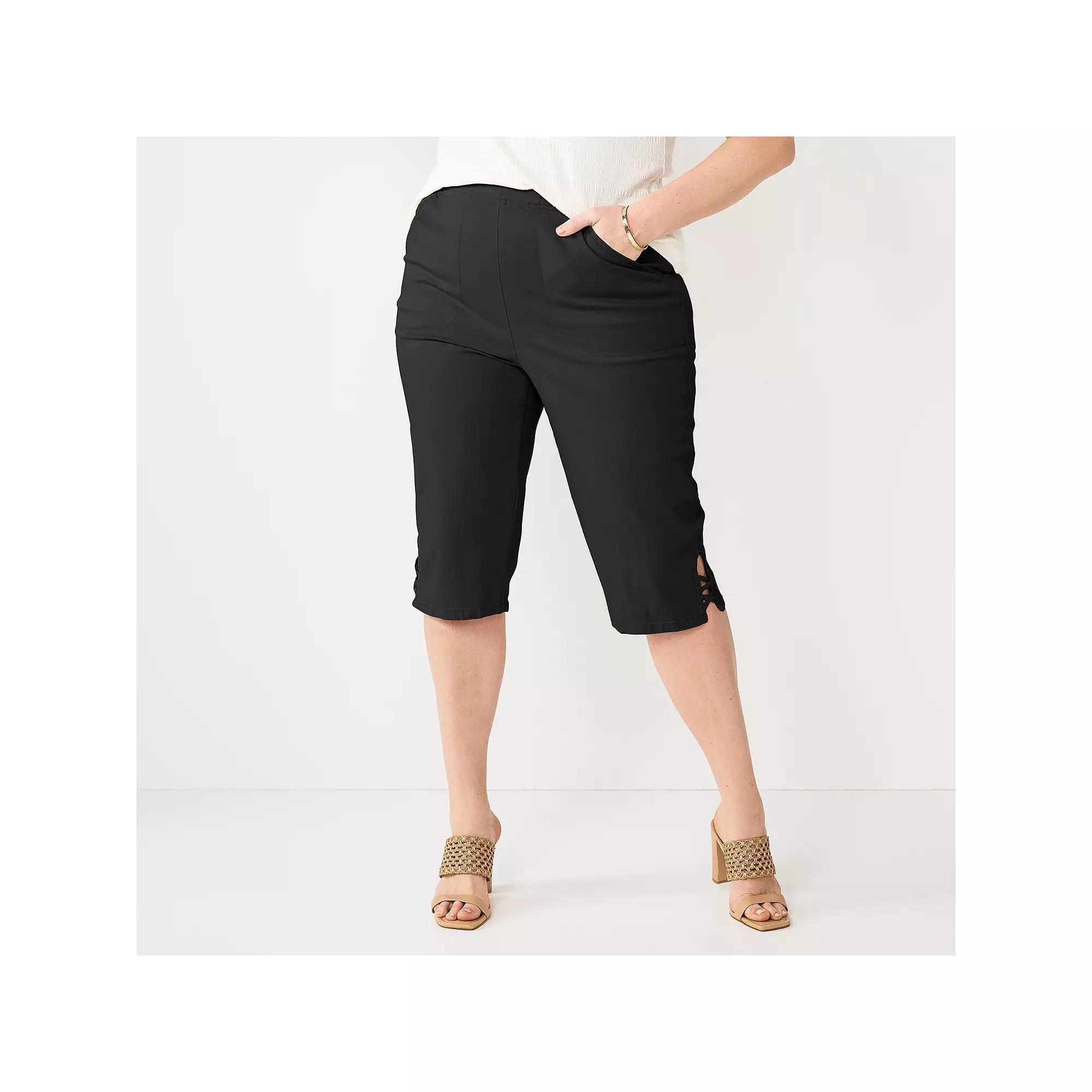 Plus Size Croft & Barrow Lattice-Hem Pull-On Mid-Rise Skimmer Jeans, Womens Product Image