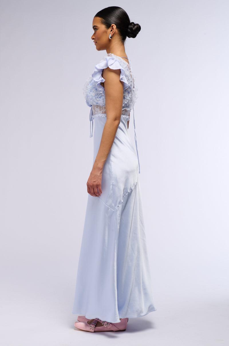 SAVING MYSELF FLOWER APPLIQUE SATIN LACE DRESS Product Image