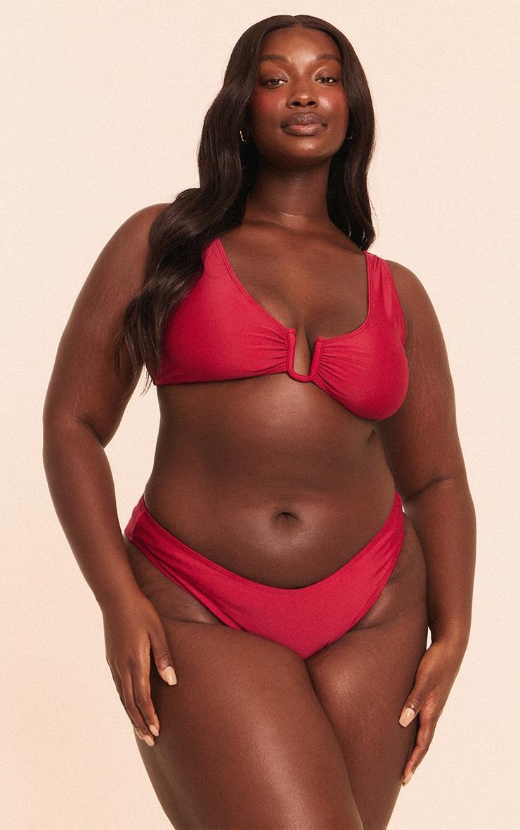 Plus Burgundy Plunge U Bar Bikini Top Product Image