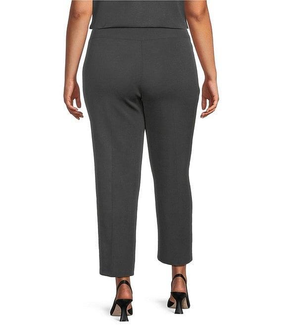 Ming Wang Plus Woven Slim Straight Leg Elastic Waist Cropped Pull-On Pants Product Image