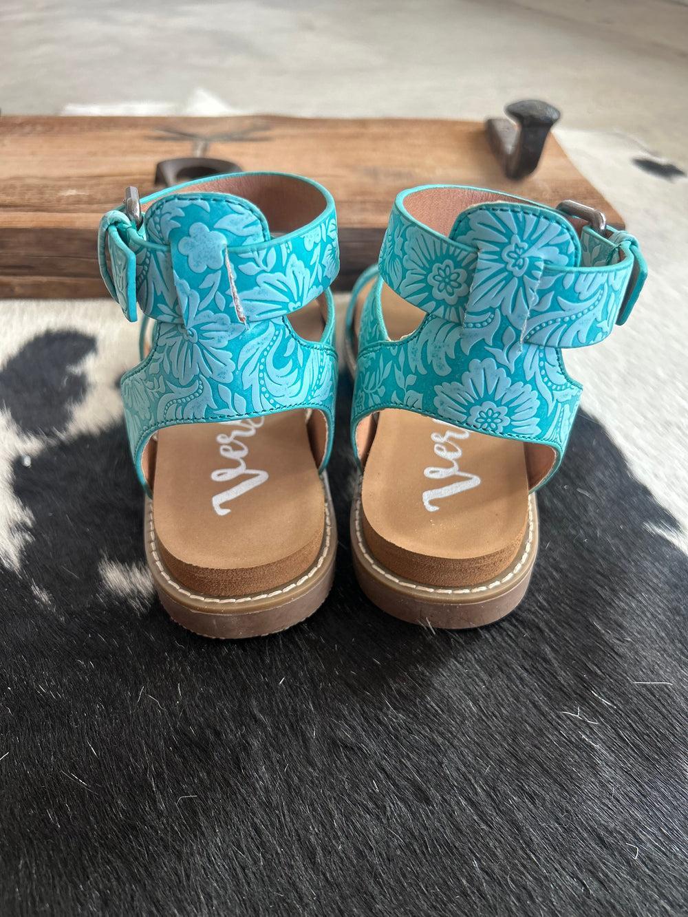 Sylvie Turquoise Tooled Strap Sandals Product Image