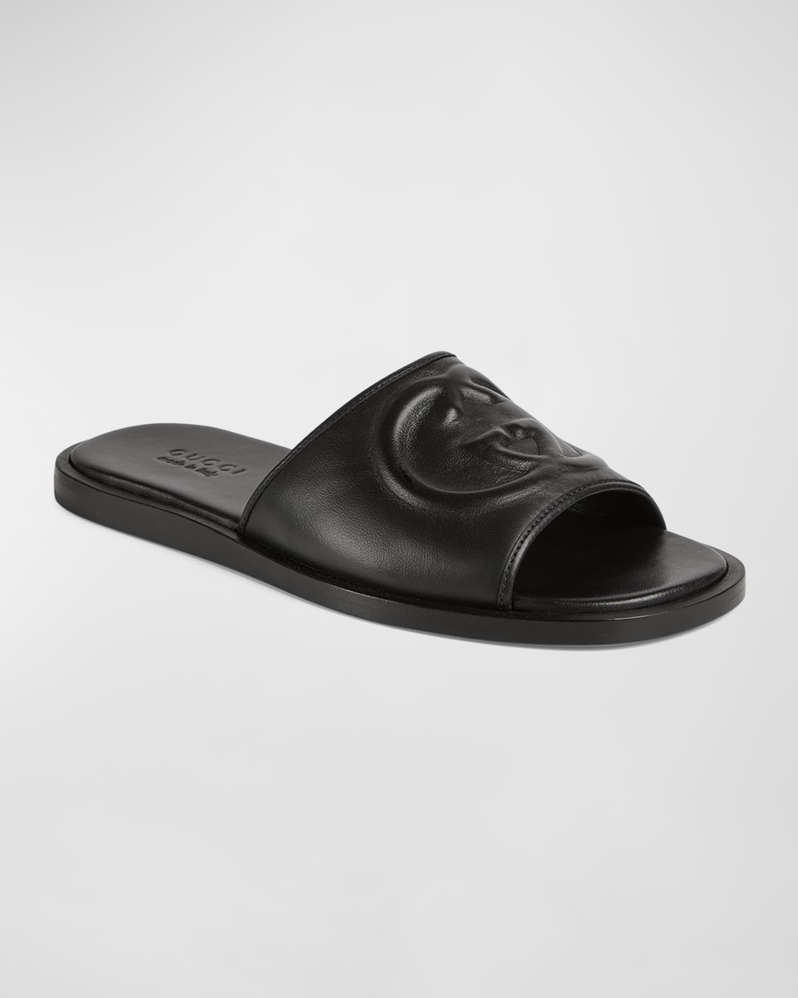 Men's Leather Interlocking G Slide Sandals Product Image