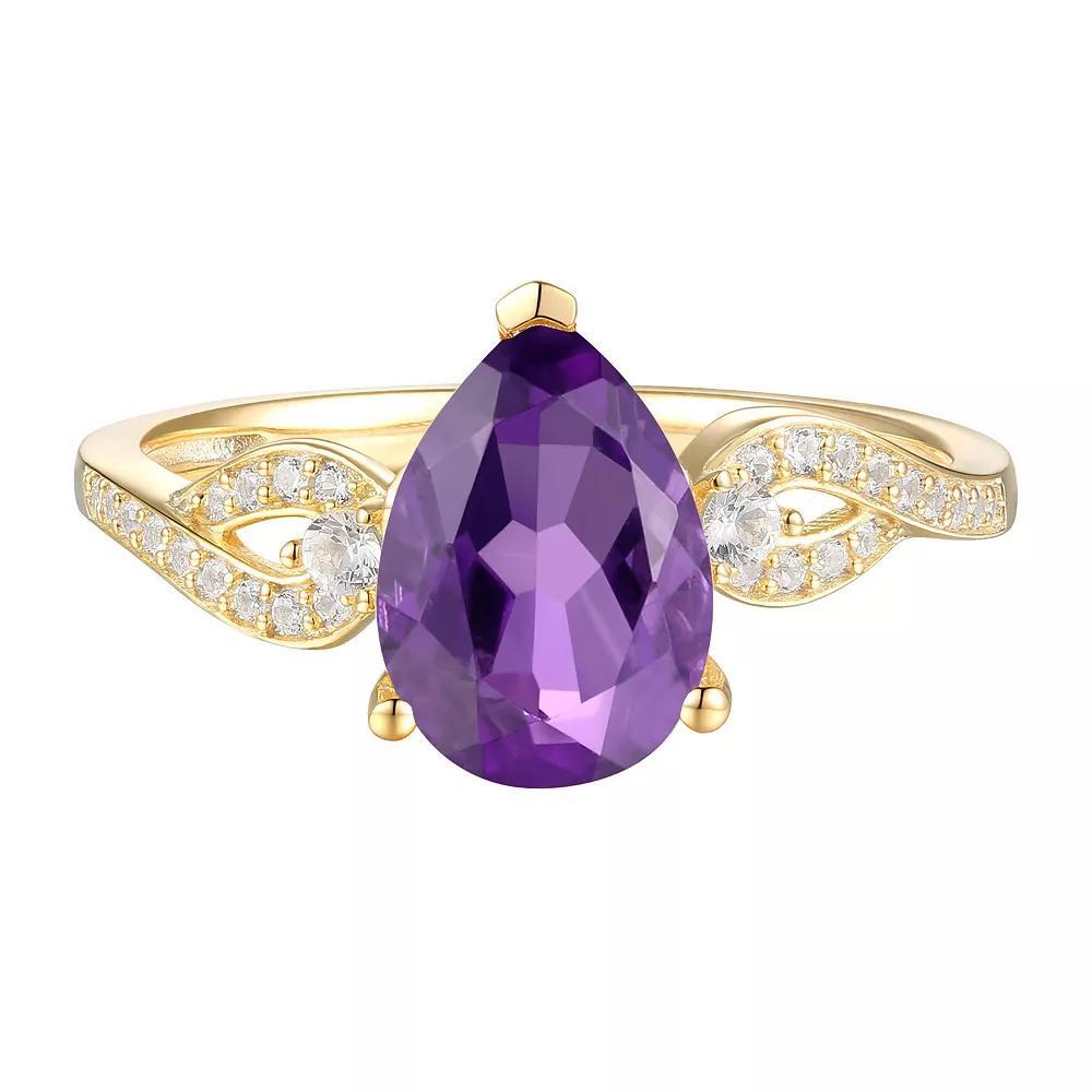 14k Gold Over Silver Pear-Cut Amethyst & Lab-Created White Sapphire Ring, Women's, Size: 7, Gold Tone Product Image