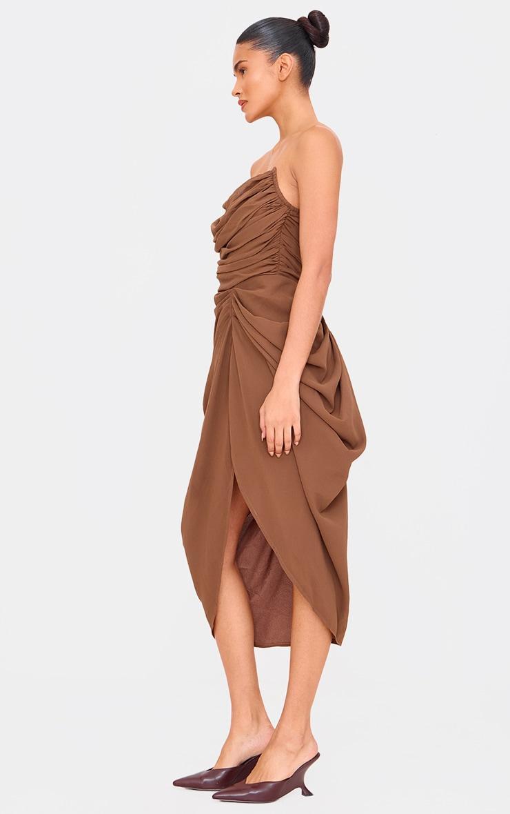 Chocolate Chiffon Corset Bandeau Draped Midi Dress Product Image
