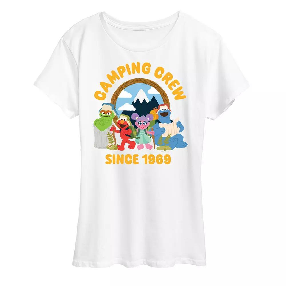 Womens Sesame Street Camping Crew 1969 Graphic Tee Grey Green Product Image