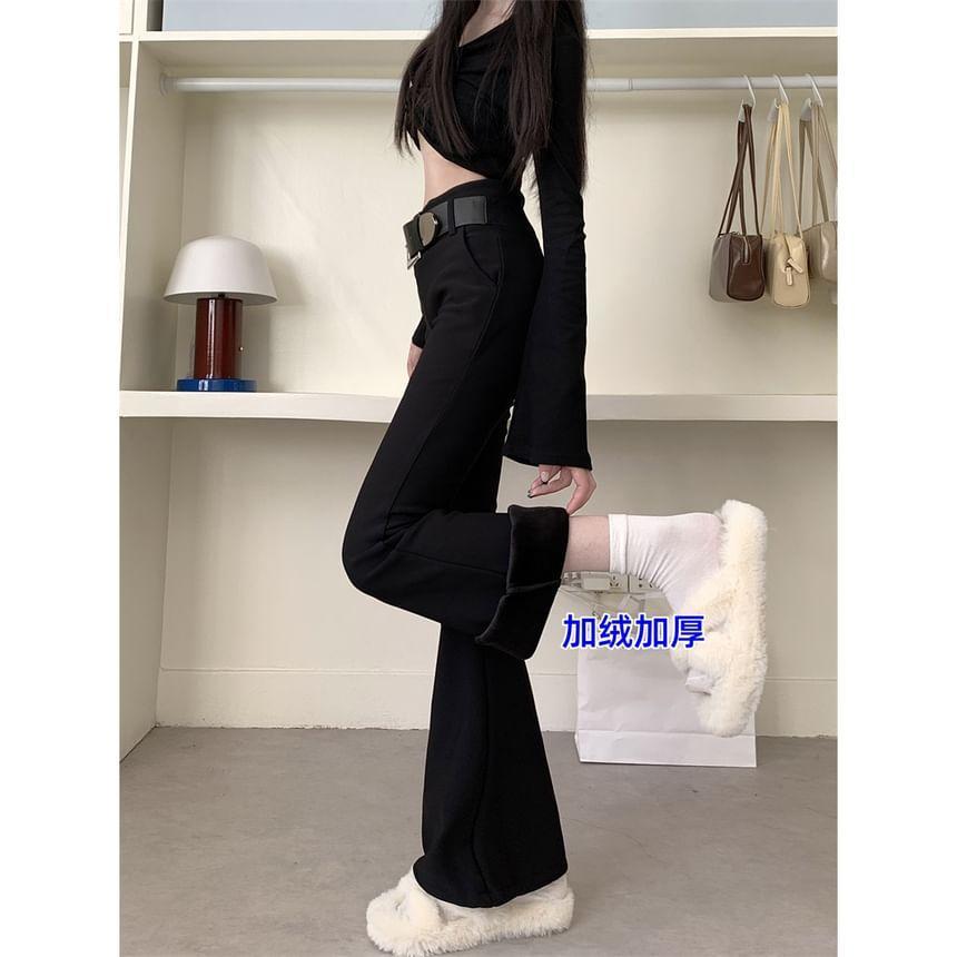 High Rise Plain Flared Pants / Faux Leather Belt / Set Product Image