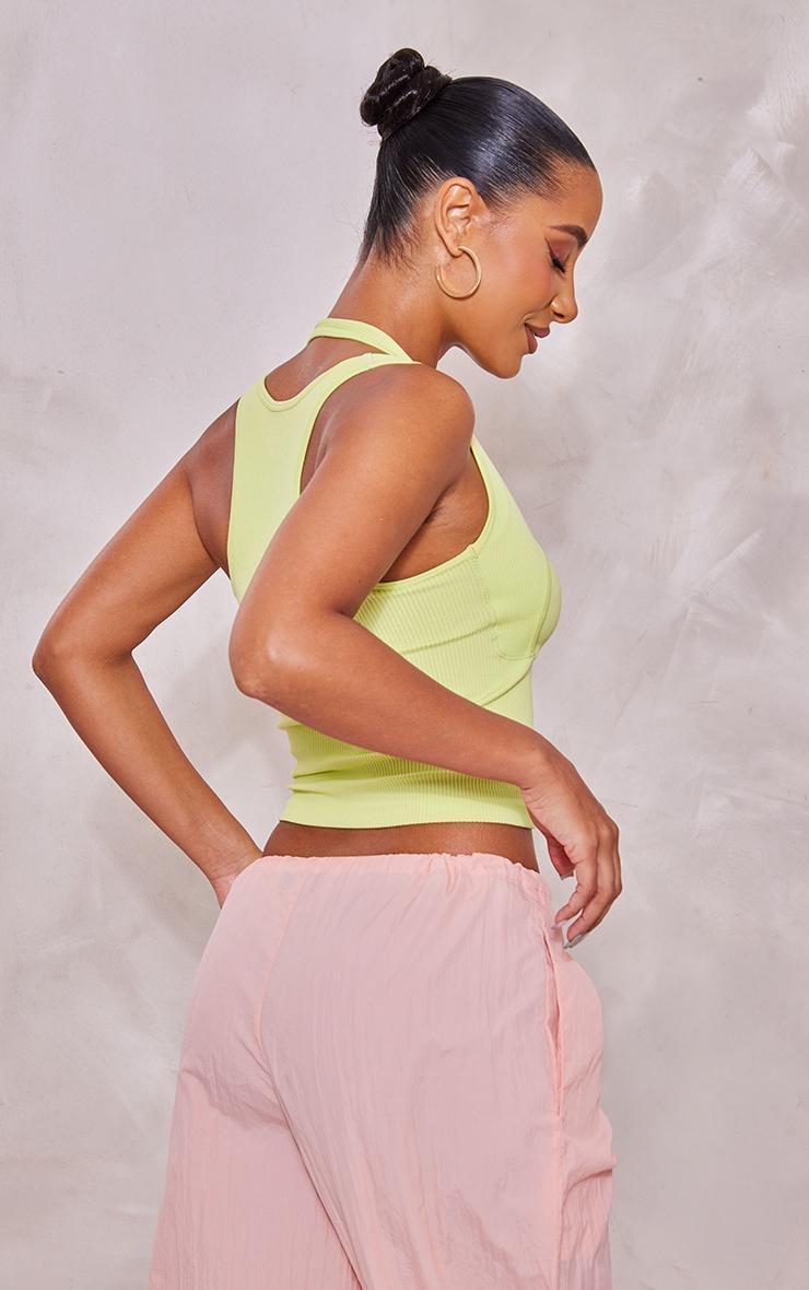 Lime Snatched Rib Double Layer Halter Top Product Image
