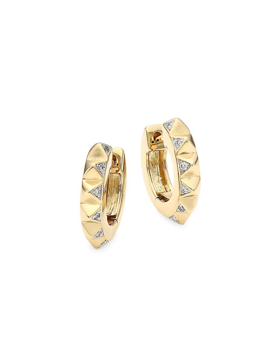 Womens 14K Yellow Gold & Diamond Mini Pyramid Huggie Hoops Product Image