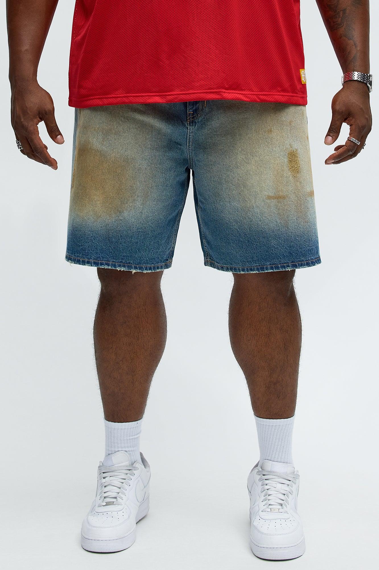 Relaxed Play Dirty Distressed Denim Shorts - Vintage Blue Wash Product Image