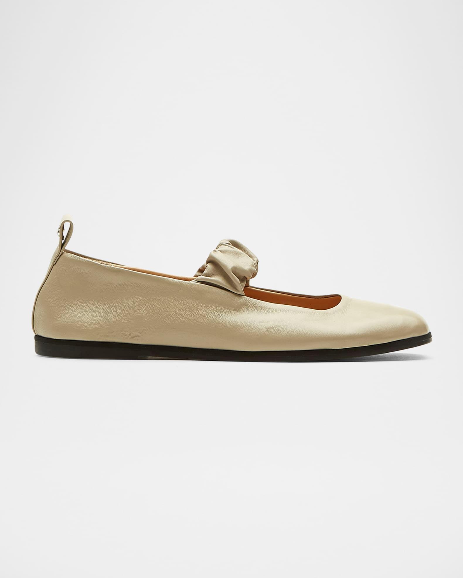 Grey Leather Mary Jane Ballerina Flats Product Image