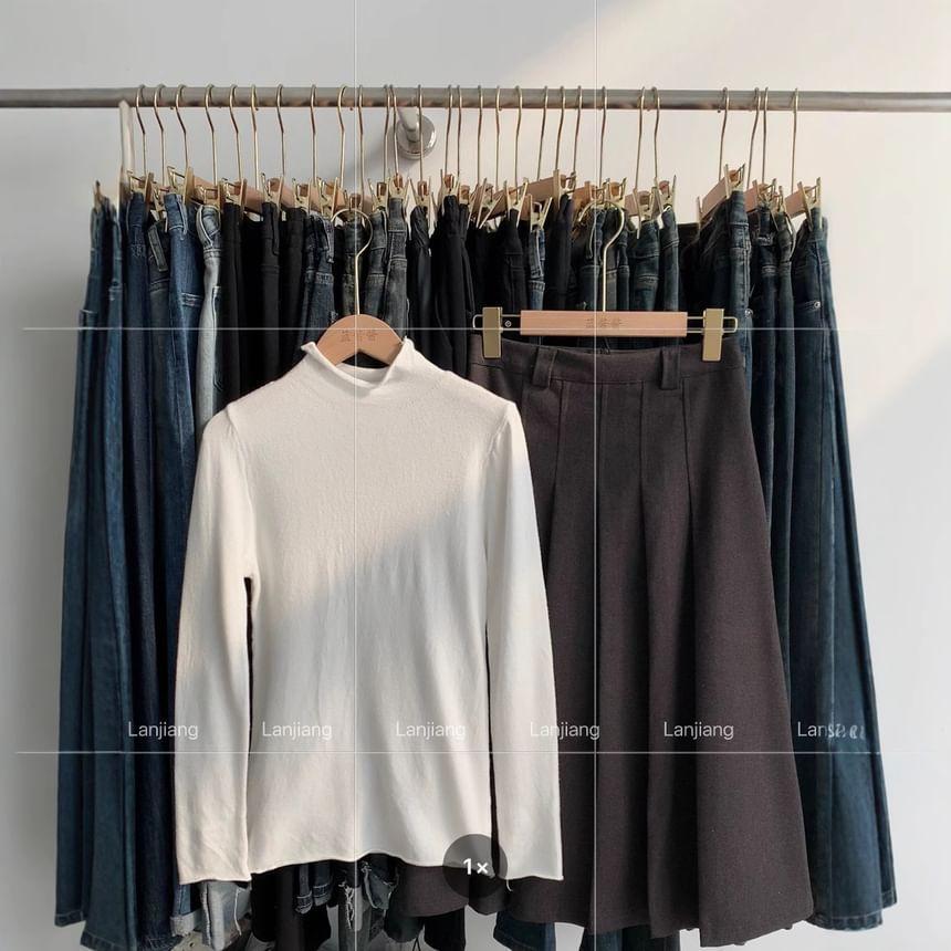 Mock Neck Long Sleeve Plain Knit Top Product Image