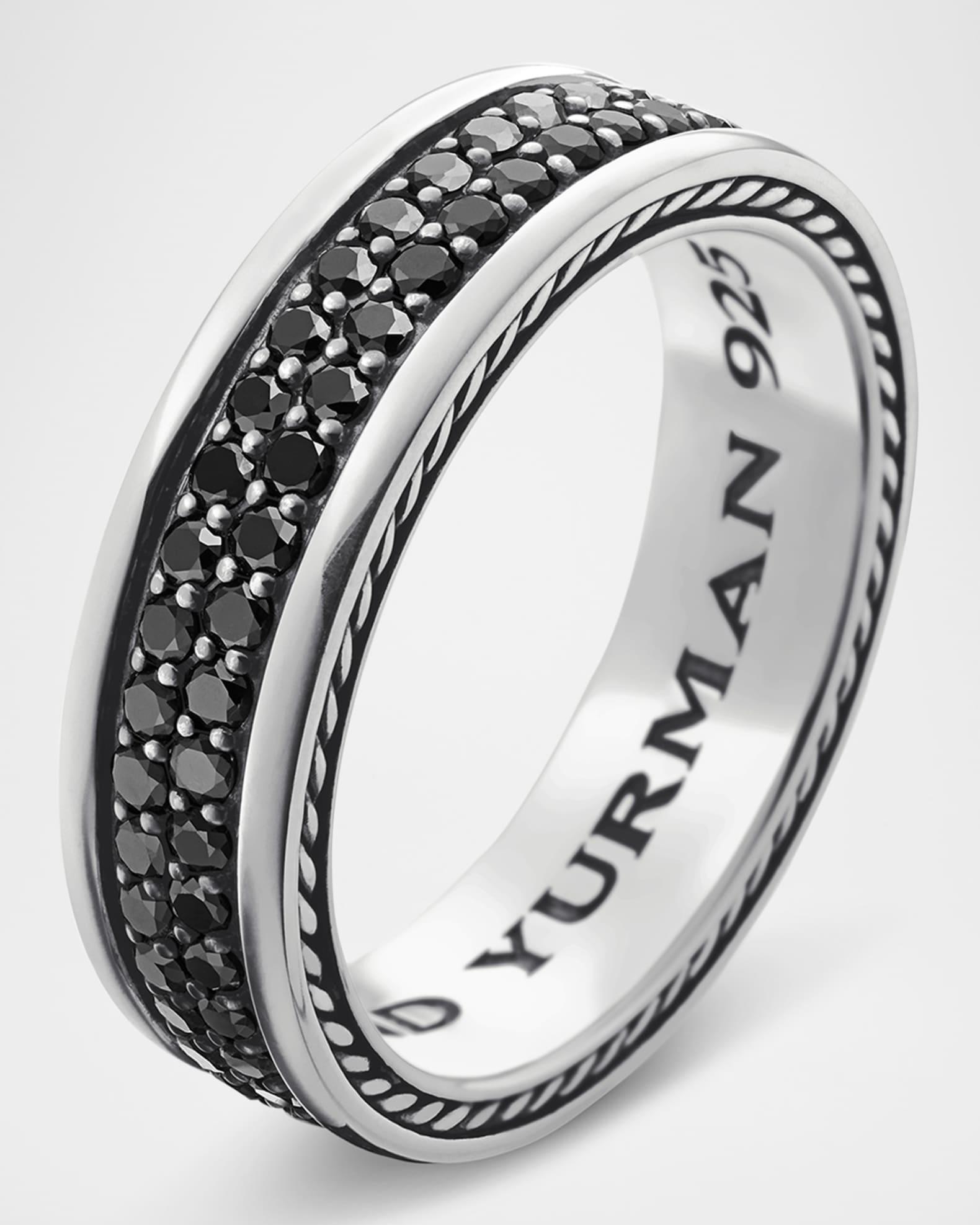 Men's Streamline Two-Row Band Ring with Black Diamonds in Silver Product Image