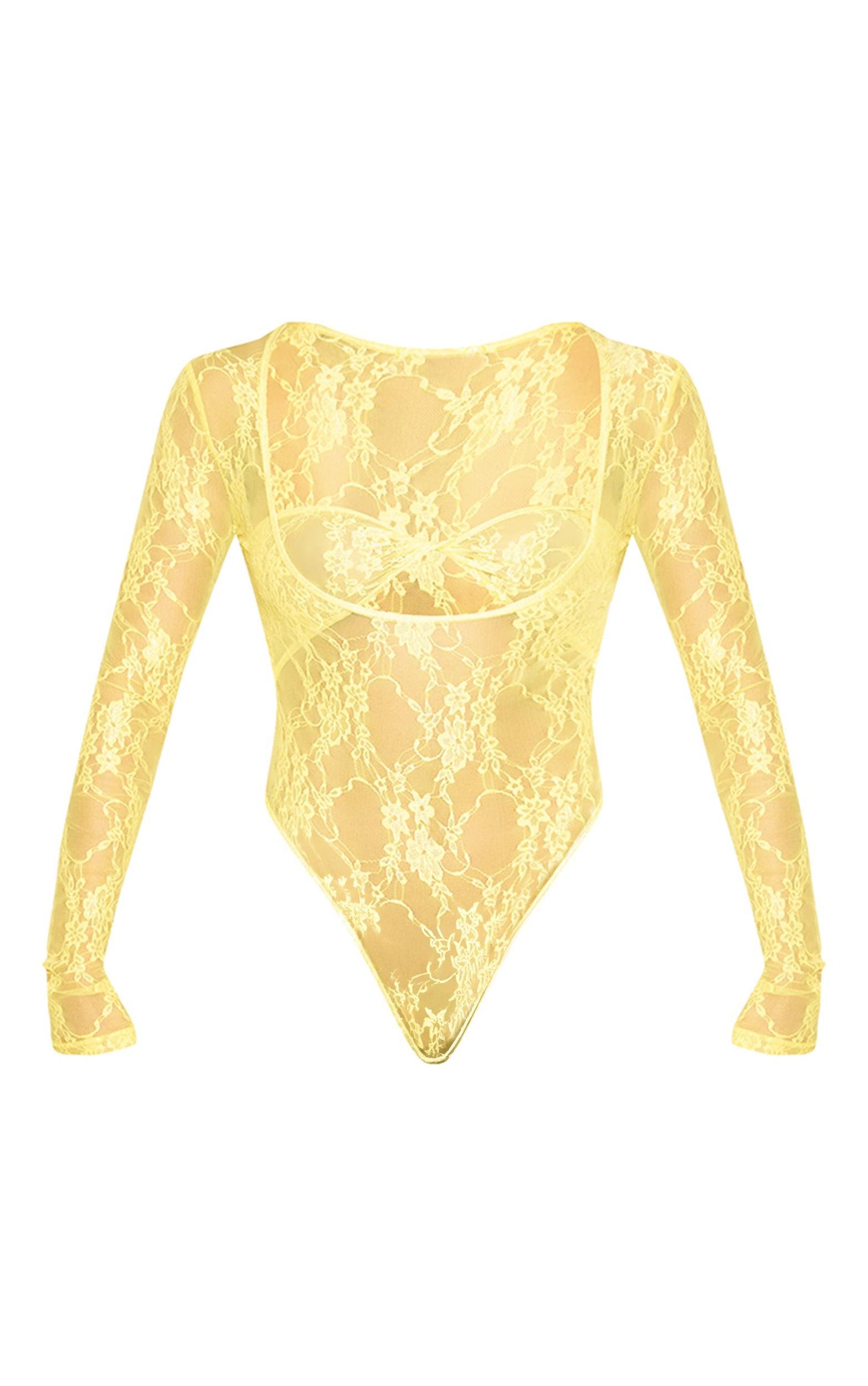Lemon Lace Bandeau Detail Long Sleeve Bodysuit Product Image