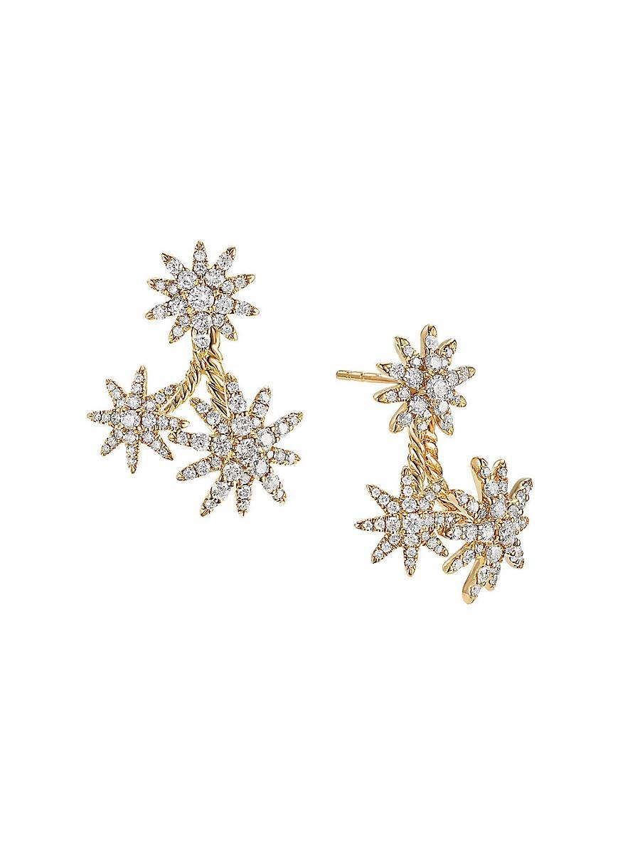 Womens Starburst Cluster Drop Earrings in 18K Yellow Gold with Diamonds, 23.7MM Product Image