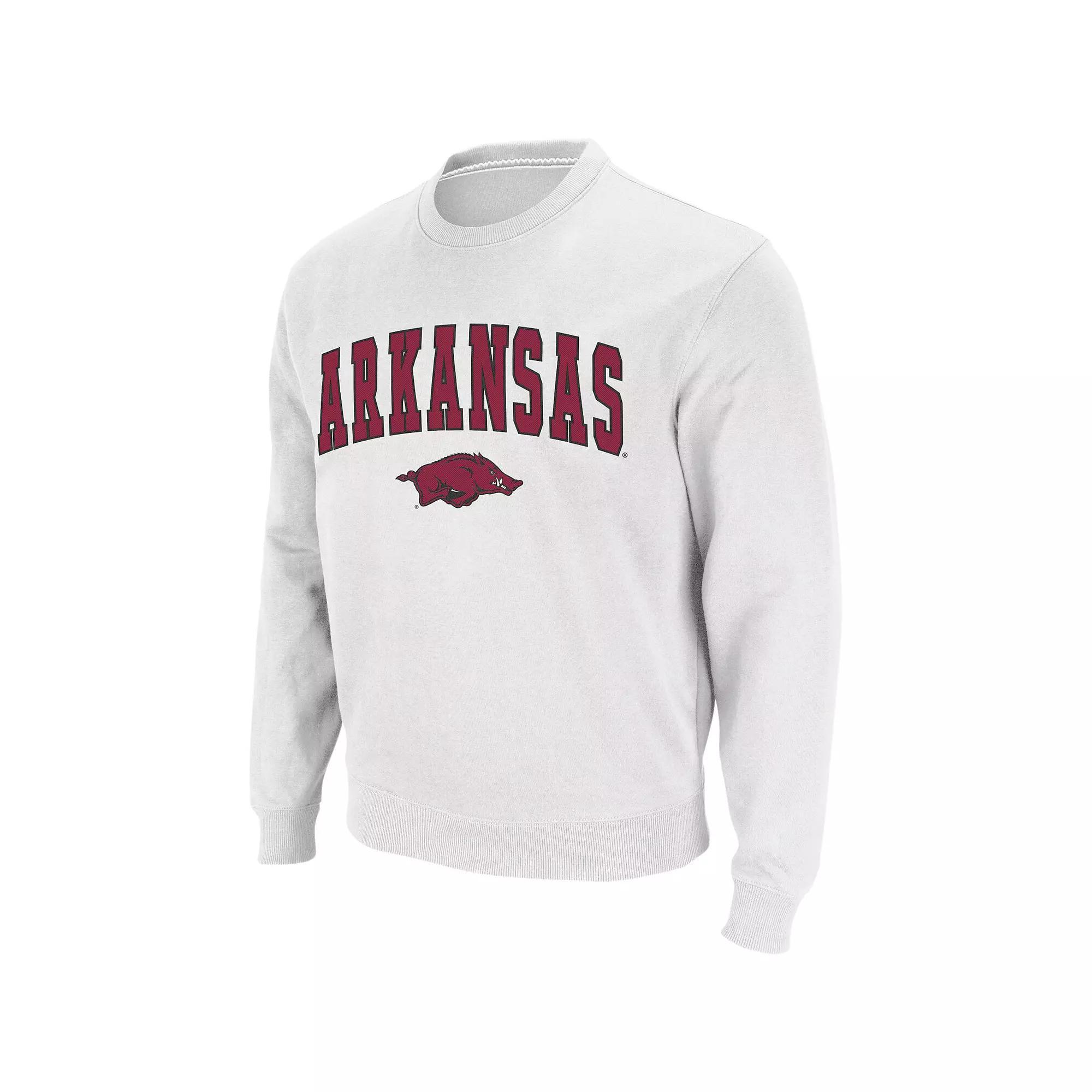 Men's Colosseum White Arkansas Razorbacks Arch & Logo Crew Neck Sweatshirt, Size: 2XL Product Image