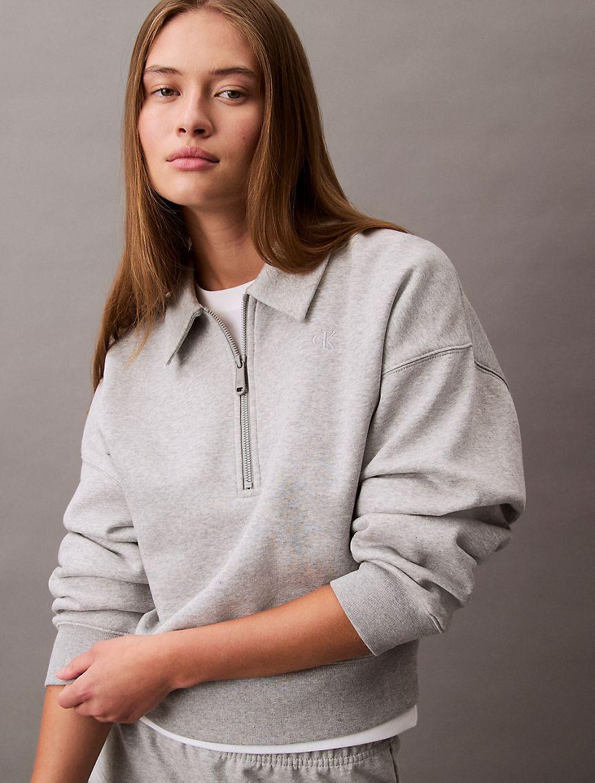 Calvin Klein Women's Archive Logo Fleece Quarter Zip Sweatshirt - Neutral - L Product Image