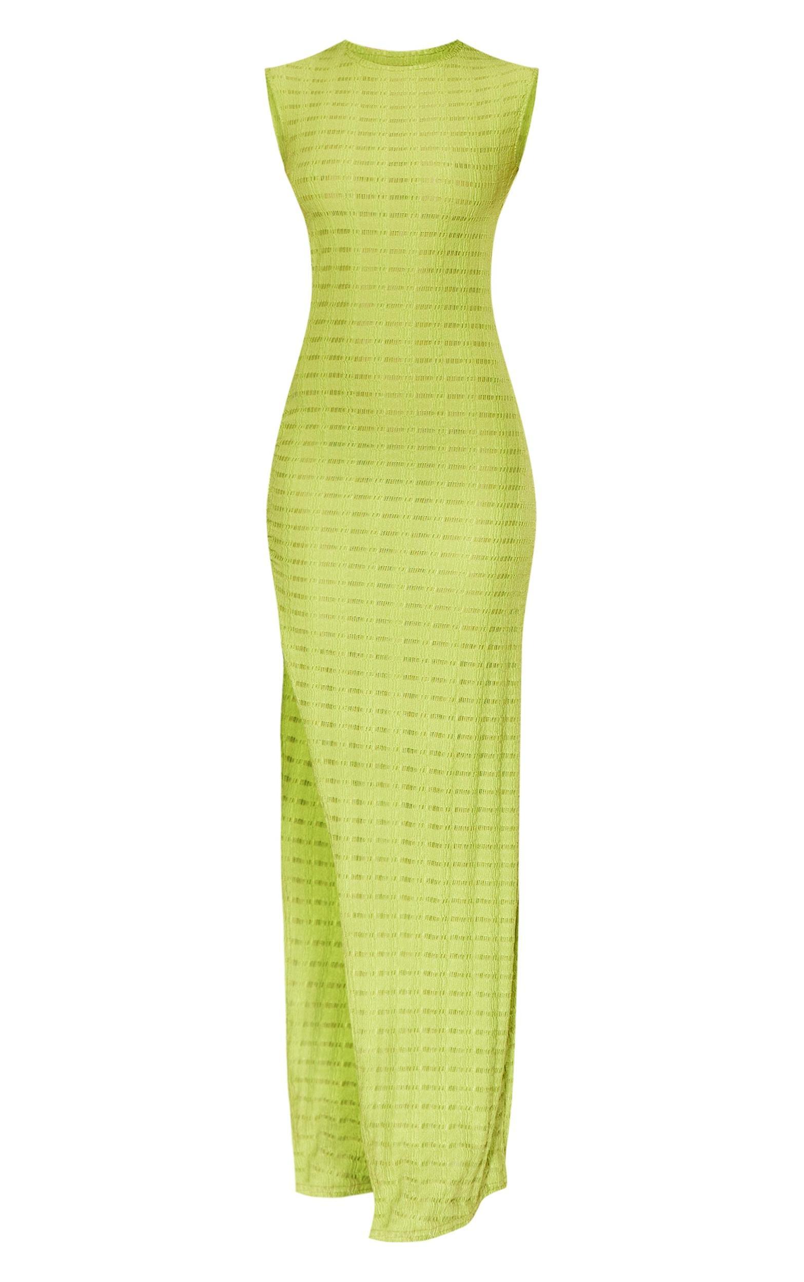  Lime Textured Jersey Boat Neck Ring Detail Maxi Dress Product Image