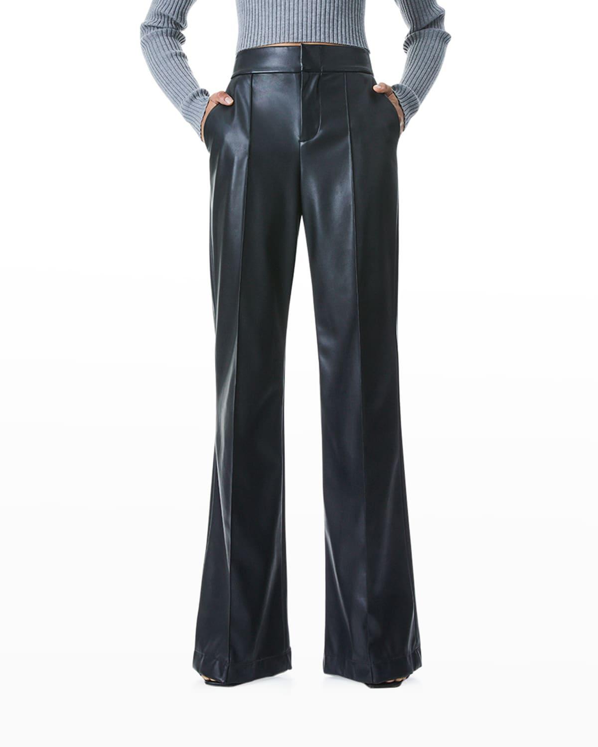 Alice and Olivia Dylan High Waist Wide Leg Pants in White Crystal Trim Crepe Product Image