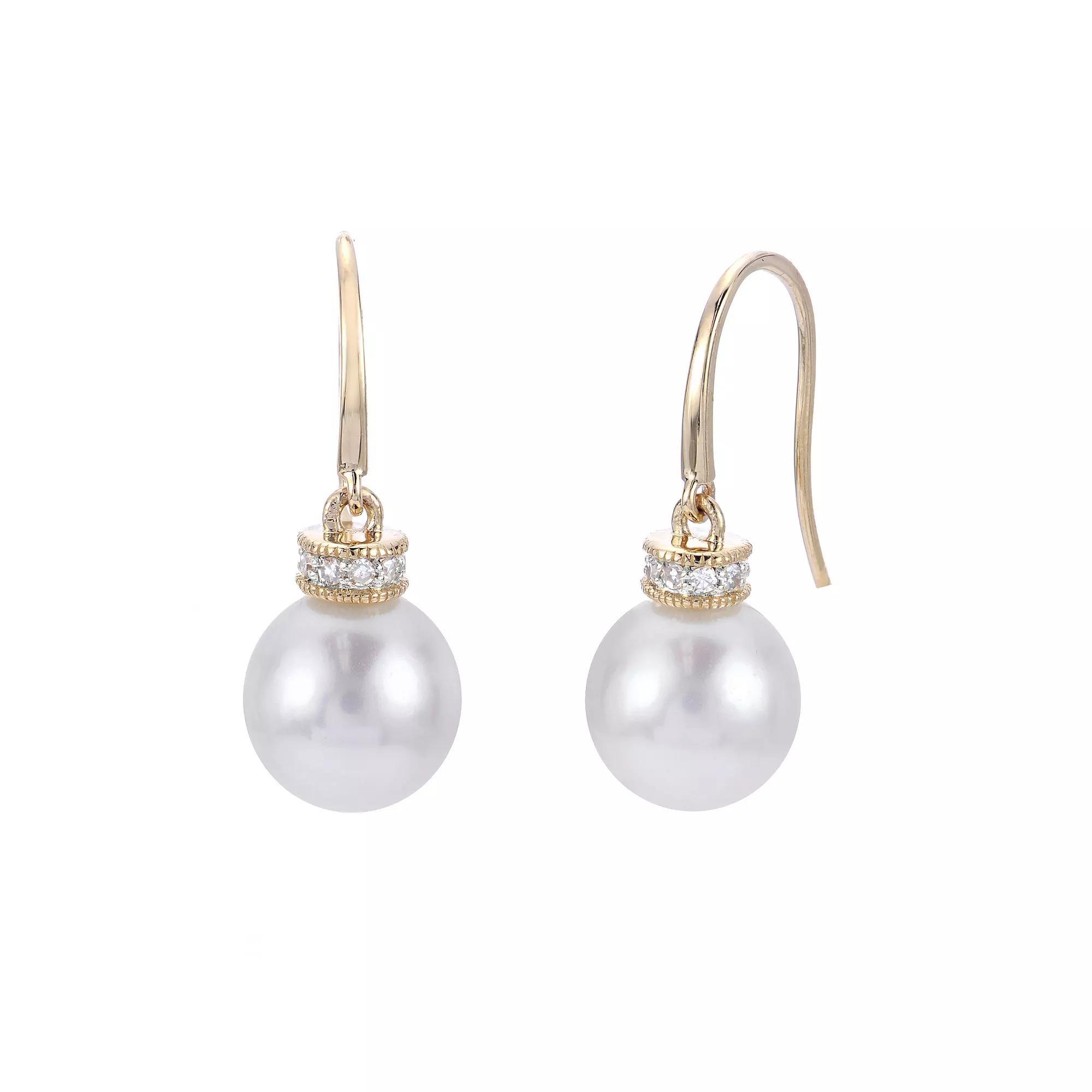 PearLustre by Imperial 14k Gold Freshwater Cultured Pearl & Diamond Accent Drop Earrings, Womens, 14k Yellow Gold Product Image