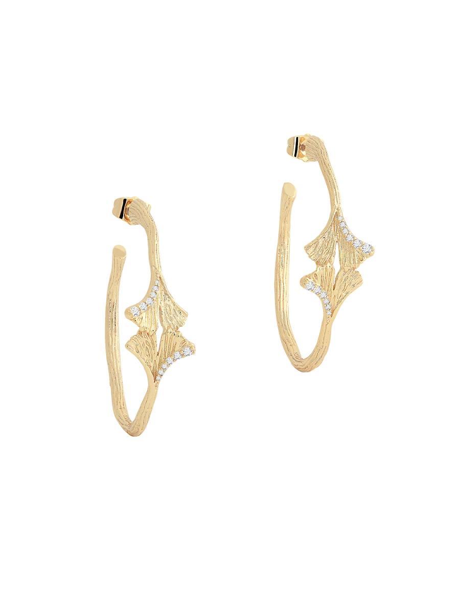 Womens Ginkgo 18K-Gold-Plated & Cubic Zirconia Hoop Earrings Product Image
