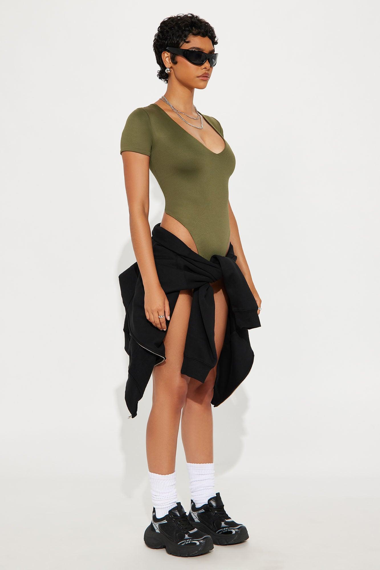 Contour Double Lined Short Sleeve High Cut Bodysuit - Military Green Female Product Image