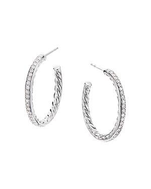 David Yurman Sterling Silver Small Hoop Earrings with Pave Diamonds Product Image