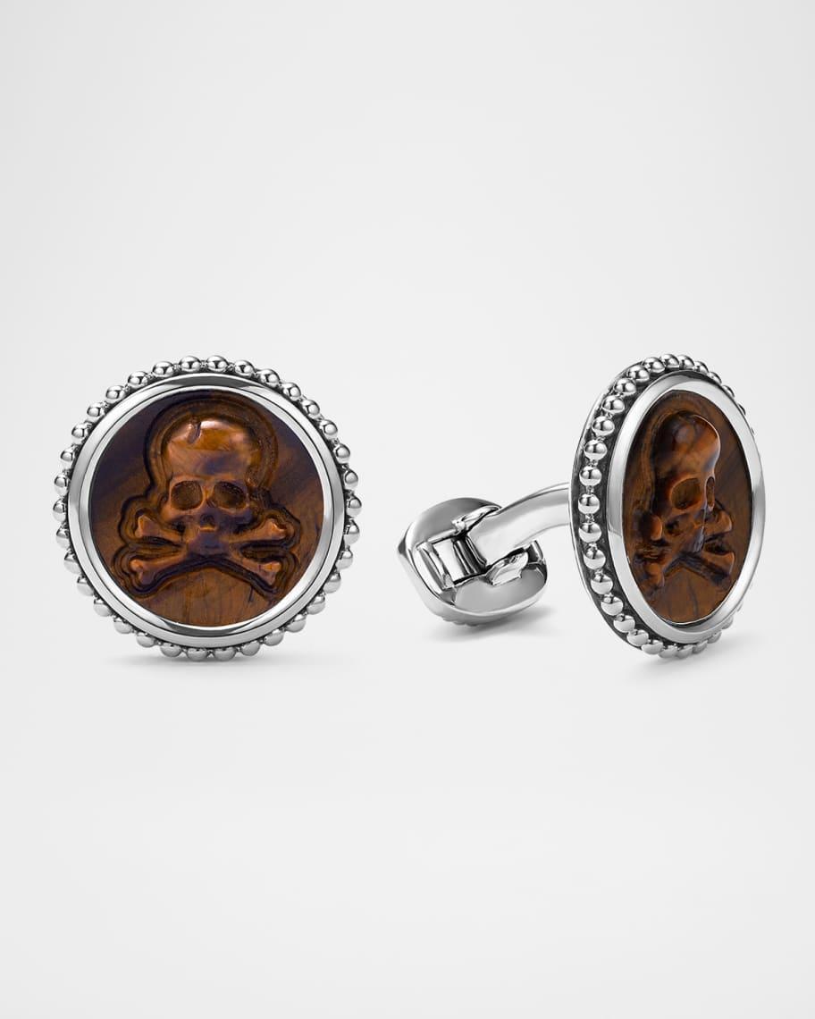 Mens Sterling Silver Anthem Black Agate Skull Cufflinks, 20mm Product Image