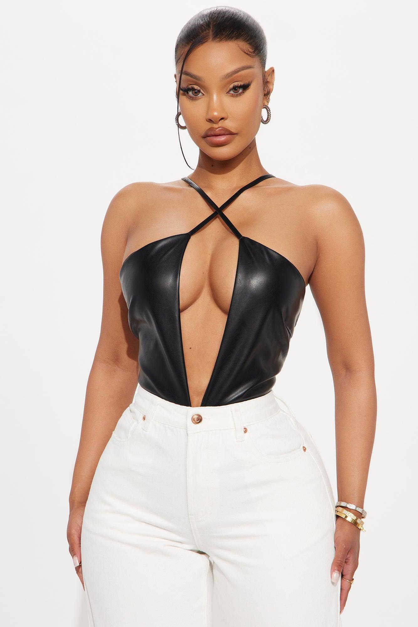 Limelight Faux Leather Bodysuit - Black Product Image