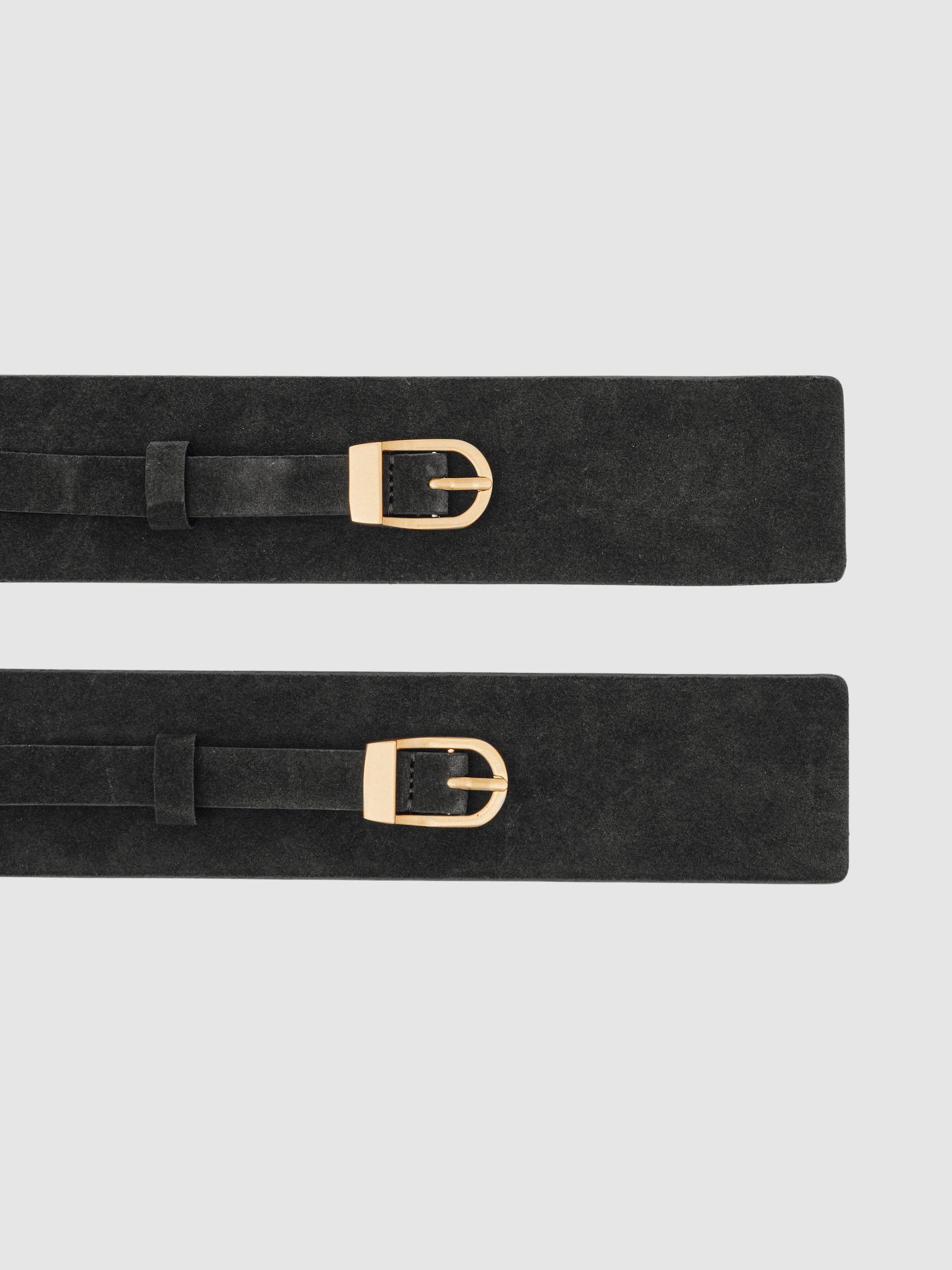 Suede Double-Buckle Waist Belt in Chocolate Product Image