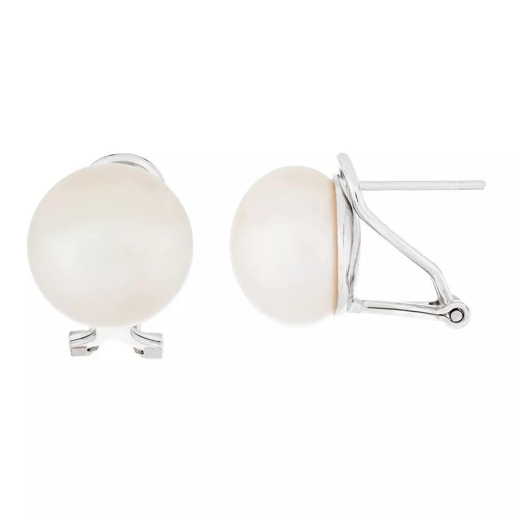 Cultured Freshwater Pearl Button Omega Stud Earrings, Women's, White Product Image