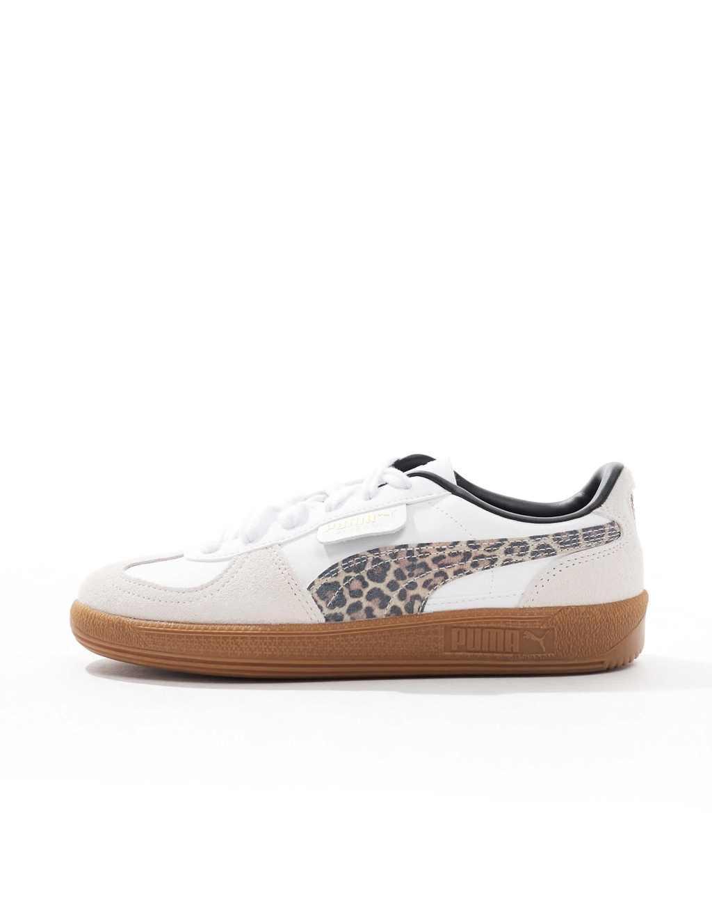 PUMA Palermo sneakers with leopard stripe in white Product Image