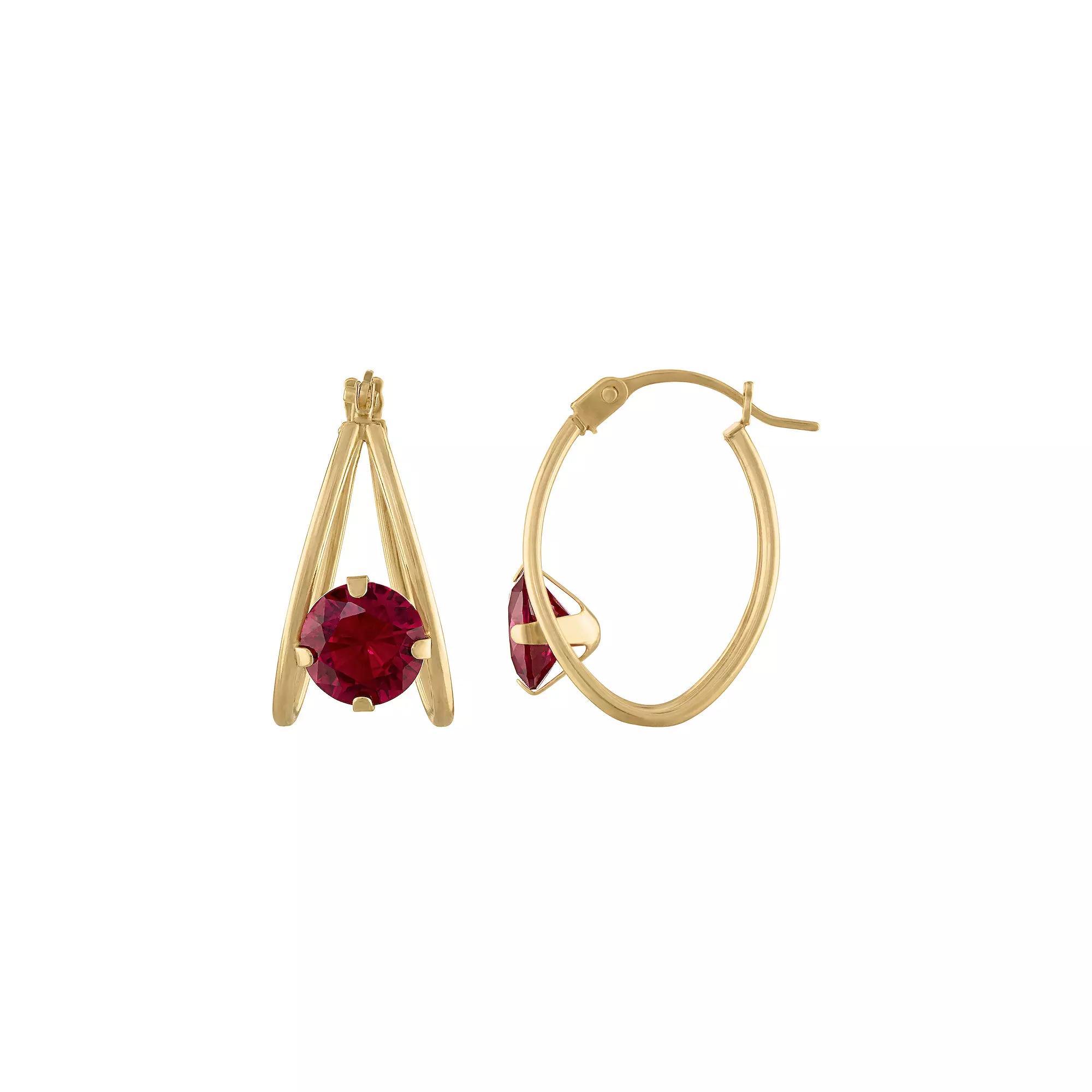 Designs by Gioelli 14k Gold Gemstone Capture Hoop Earrings, Womens, Red Product Image