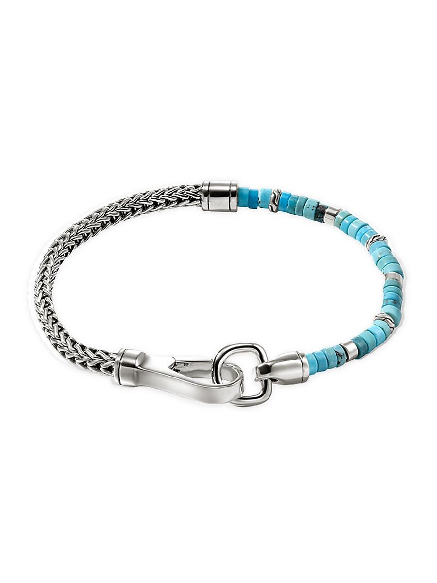 Mens Heishi Sterling Silver & Turquoise Chain Bracelet Product Image