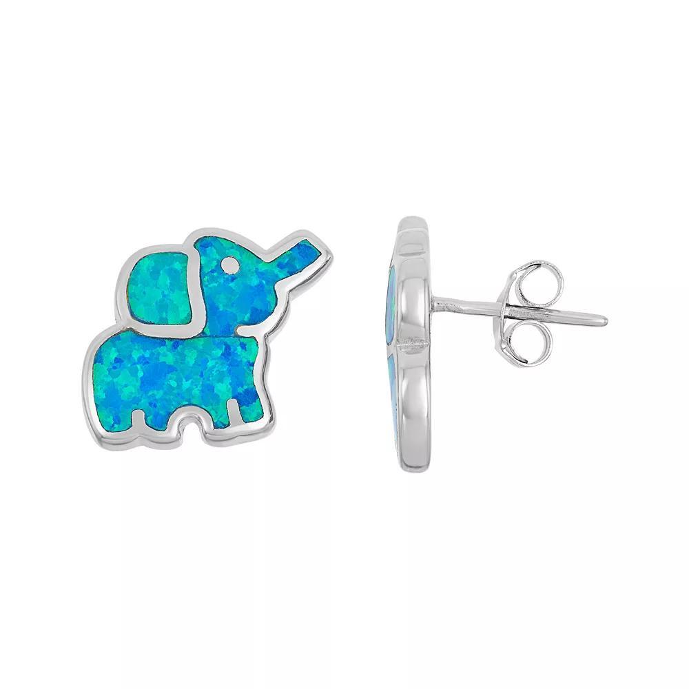 Lab-Created Blue Opal Sterling Silver Elephant Stud Earrings, Women's Product Image