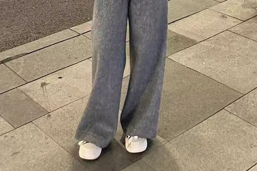 Set: V-Neck Double-Breasted Blazer + High Rise Plain Wide Leg Pants Product Image