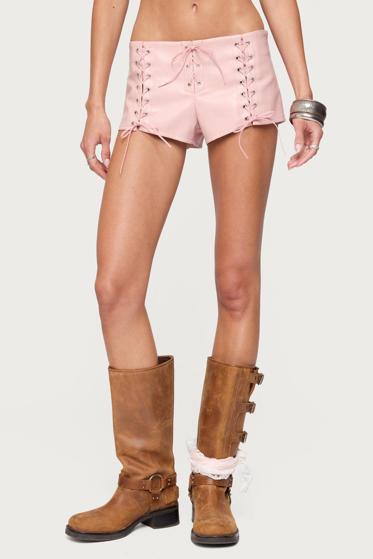 Elisha Lace Up Faux Leather Shorts Product Image