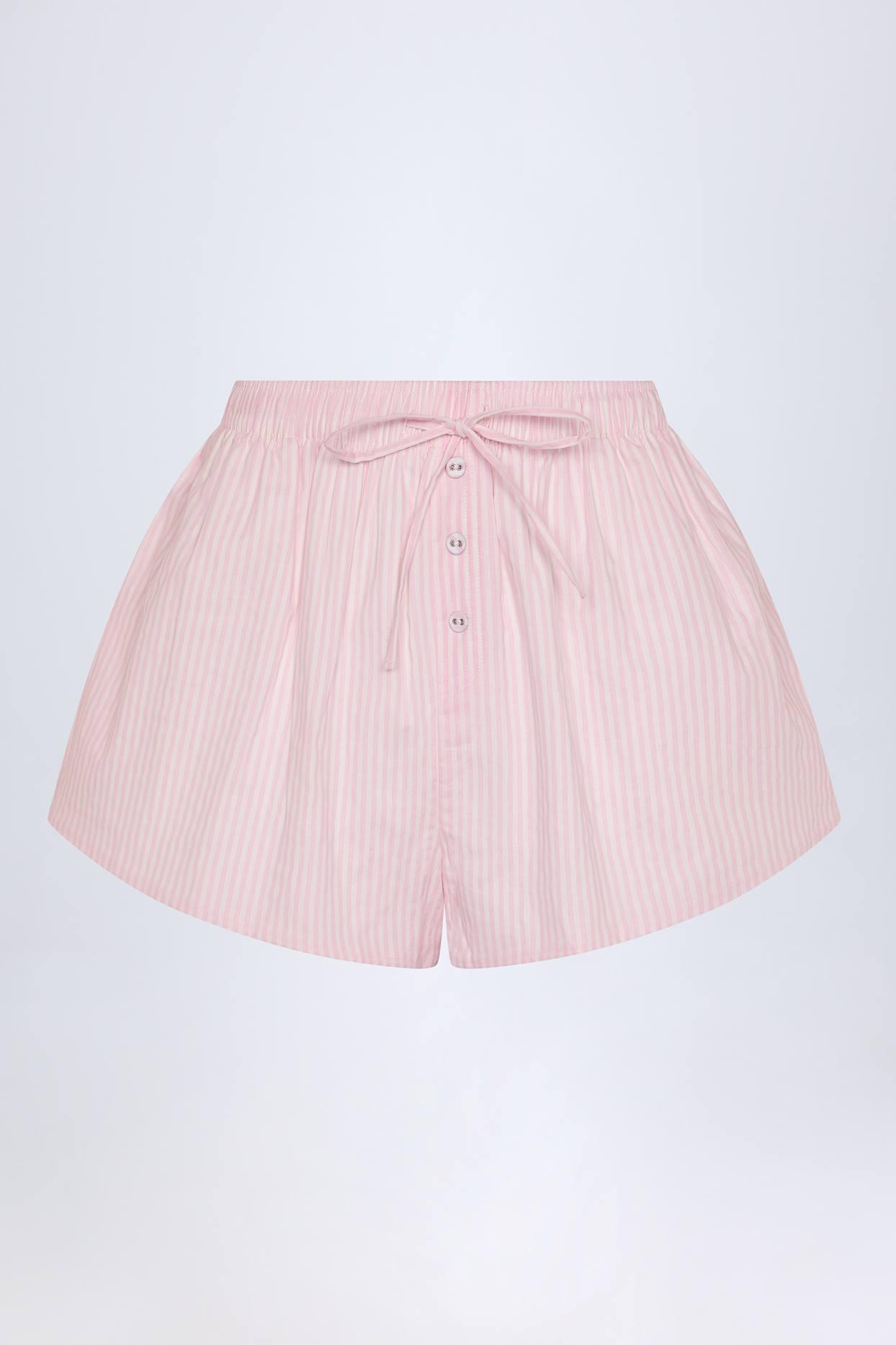 Tie-Front Cotton-Poplin Shorts in Pink & White Stripe Product Image