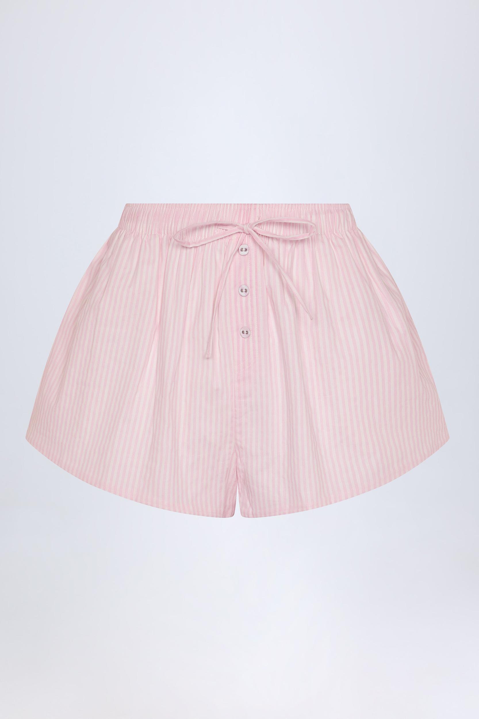 Tie-Front Cotton-Poplin Shorts in Pink & White Stripe Product Image