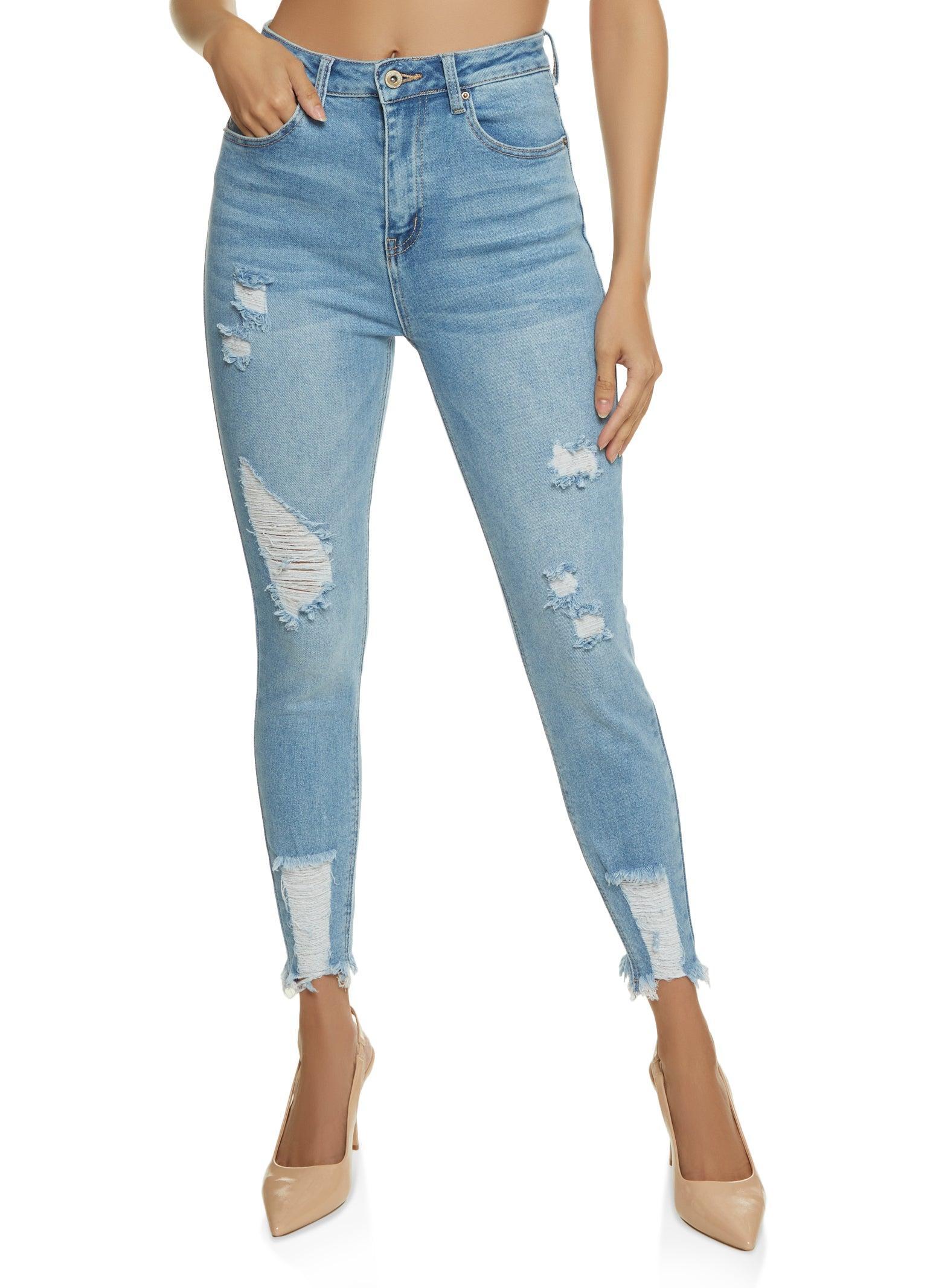 Womens WAX Distressed Frayed Hem Skinny Jeans Product Image