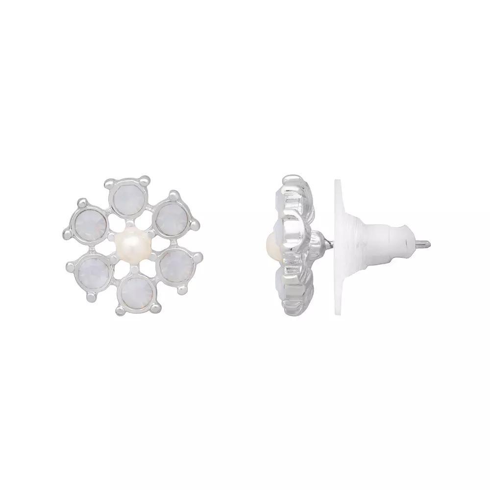 LC Lauren Conrad Silver Tone Flower Petal Simulated Opal Stud Earrings, Women's, Blue Product Image