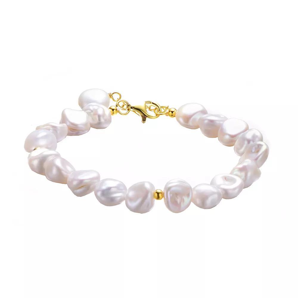 14k Gold Over Sterling Silver Freshwater Cultured Pearl Bracelet, Womens Gold Tone Product Image