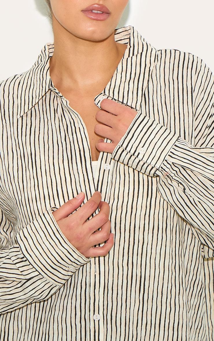 Plus Black Striped Linen Long Sleeve Shirt Product Image